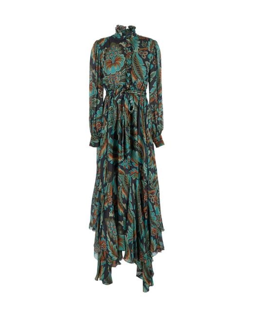Etro Green Paisley Printed Pleated Dress
