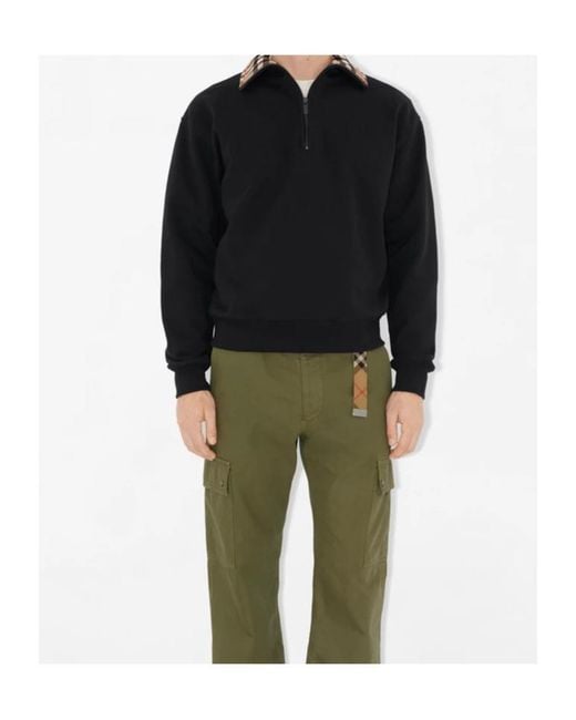Burberry Black Checked-Collar Half-Zipped Sweatshirt for men