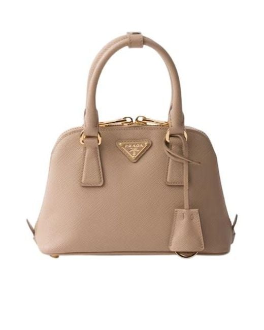 Prada Natural Zip-Up Top Handle Bag