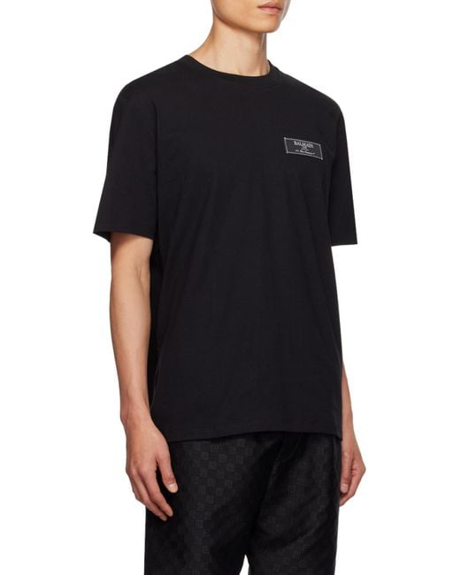 Balmain Black Logo-Patch Crewneck T-Shirt for men