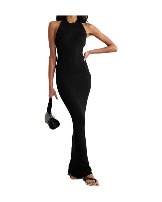 Nili Lotan Black Gertrude Ribbed-Knit Halterneck Maxi Dress