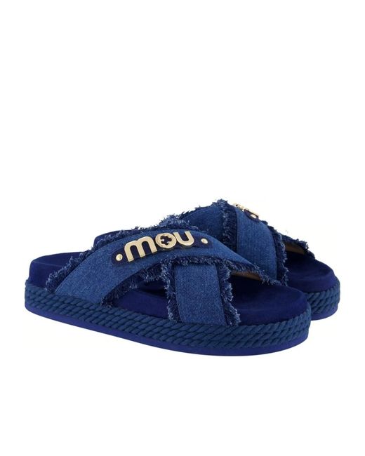 Mou Blue Denim Slip-On Sandals