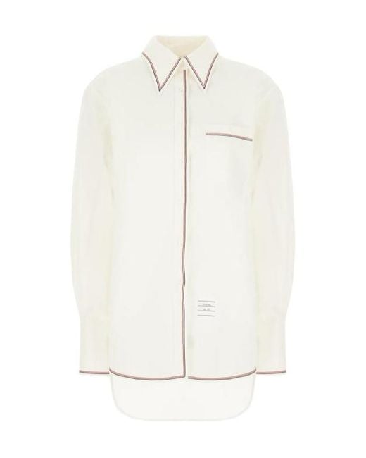 Thom Browne White Logo Patch Striped-Trim Shirt