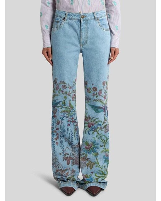 Etro Blue Botanical Flared Jeans