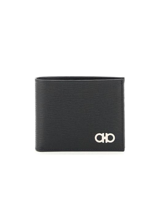 Ferragamo Black Ferragamo Gancini Logo Plaque Bifold Wallet for men