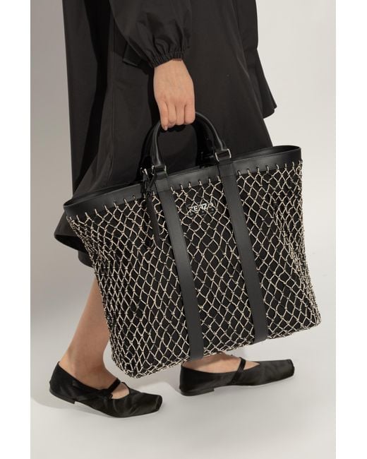 KENZO Black Logo Patch Net-Overlay Tote Bag