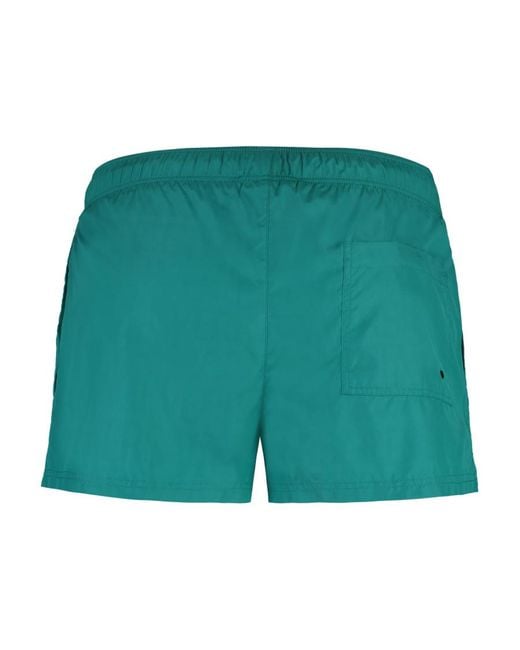 Versace Green Logo-Patch Drawstring Swim Shorts for men