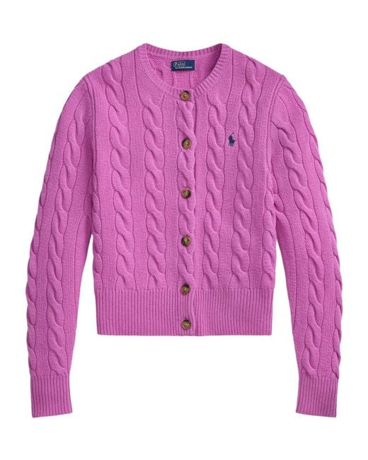 Polo Ralph Lauren Purple Cable-Knit Logo-Embroidered Cardigan
