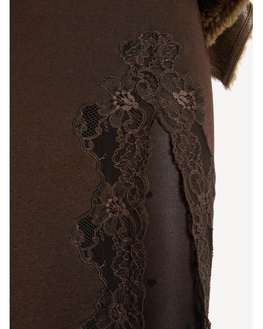 Balmain Brown Knit Midi Skirt With Lace