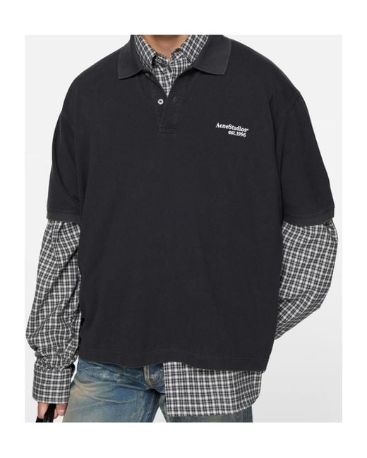 Acne Black Washed Logo Polo Shirt for men