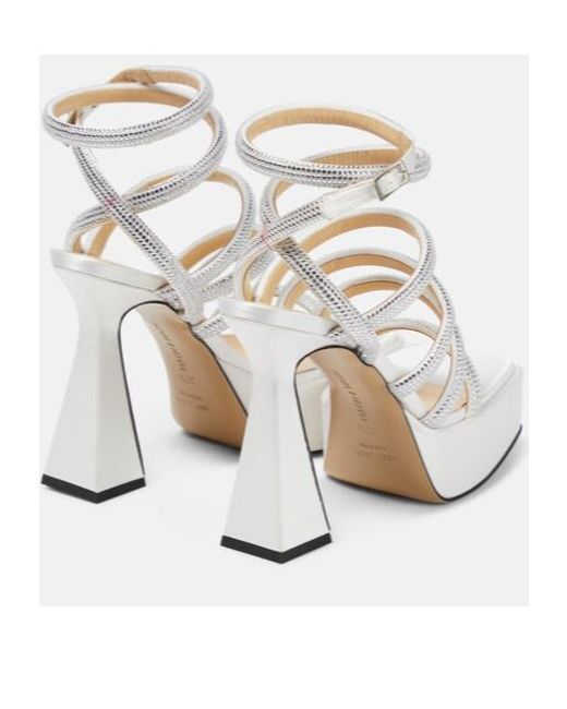 Mach & Mach White Sydney Embellished Satin Platform Sandals