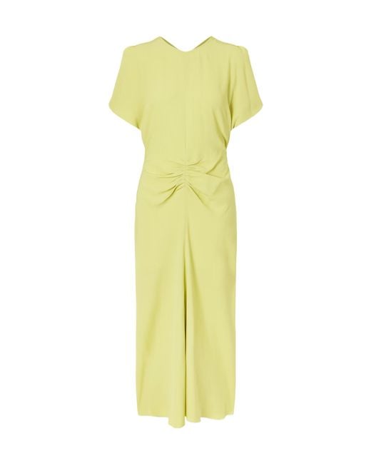 Victoria Beckham Yellow Midi Dress With Round Neck