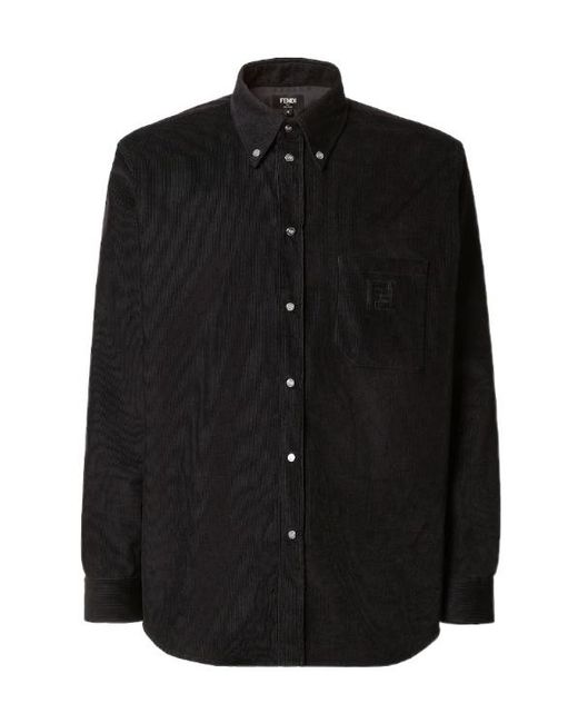 Fendi Black Ff Embroidered Corduroy Shirt for men