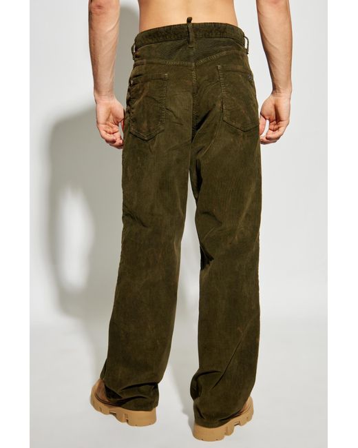 DSquared² Green Corduroy Straight-Leg Trousers for men