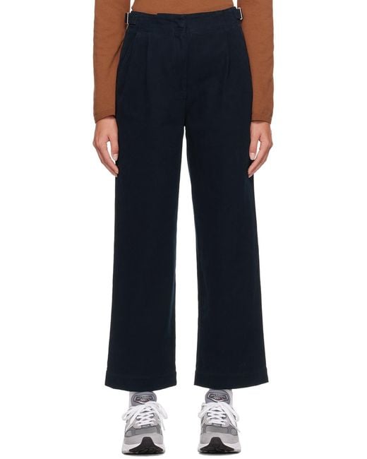 A.P.C. Blue Pleat-Detail Wide-Leg Cotton Trousers
