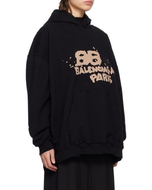Balenciaga Black Hoodie Hand Drawn Bb Icon Large Fit