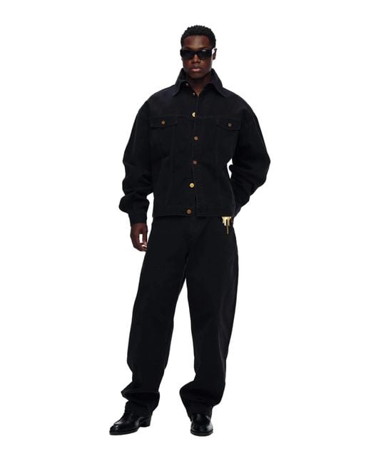 Willy Chavarria Black Logo-Buttoned Denim Jacket for men