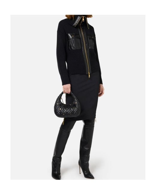 Elisabetta Franchi Black Zip Detailed Midi Crepe Skirt