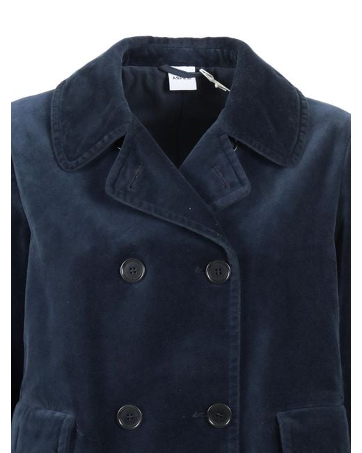 Aspesi Blue Double-Breasted Velvet-Texture Jacket
