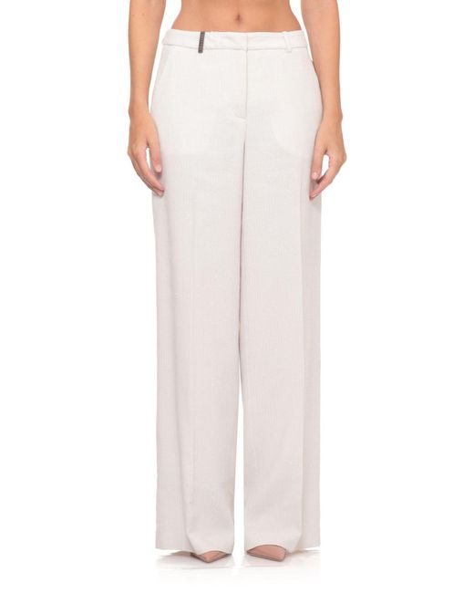 Peserico White Ribbed Wide-Leg Pants