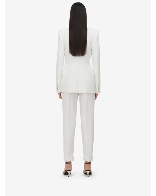 McQueen White Pleated Turn-Up Trousers
