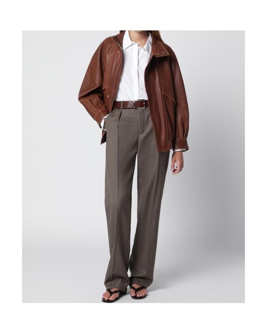 Nour Hammour Brown Terracotta Leather Jacket