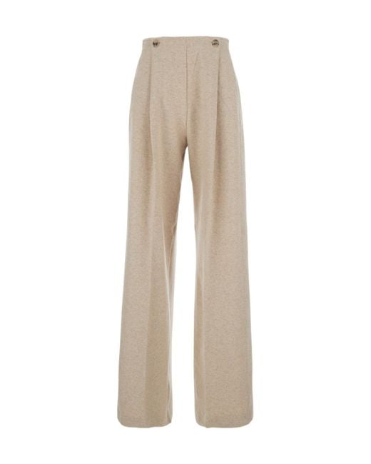Max Mara Natural Trousers With Pleats And Logo
