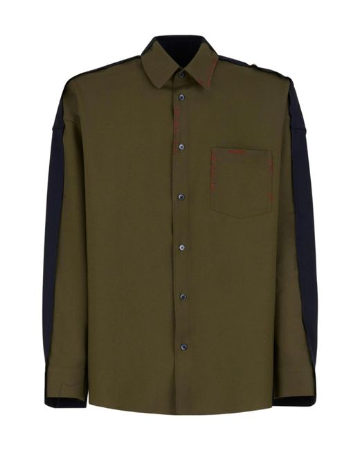 Marni Green Deep Tropical Wool Shirt With Contrast Back for men