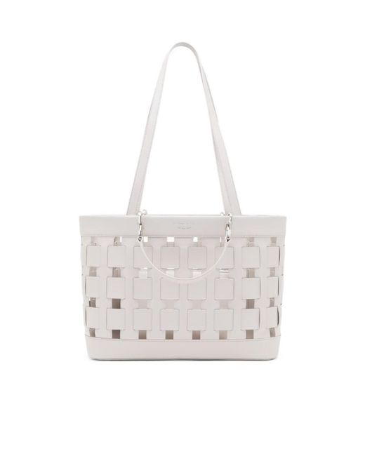 Emporio Armani White Tote Bag With Woven Design Double Handles And Pouch