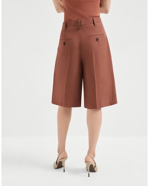 Brunello Cucinelli Red Pleated Bermuda Shorts