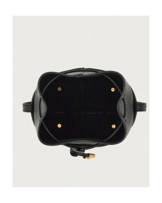 Ferragamo Black Ferragamo Gancini Logo Plaque Drawstring Tote Bag