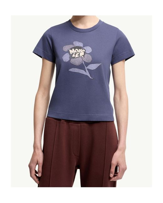 Moncler Blue Cotton Jersey Printed T-Shirt