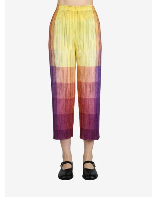 パンツ PLEATS PLEASE ISSEY MIYAKE PHOTON Pleats Please Issey Miyake Photon Trousers in Yellow | Lyst