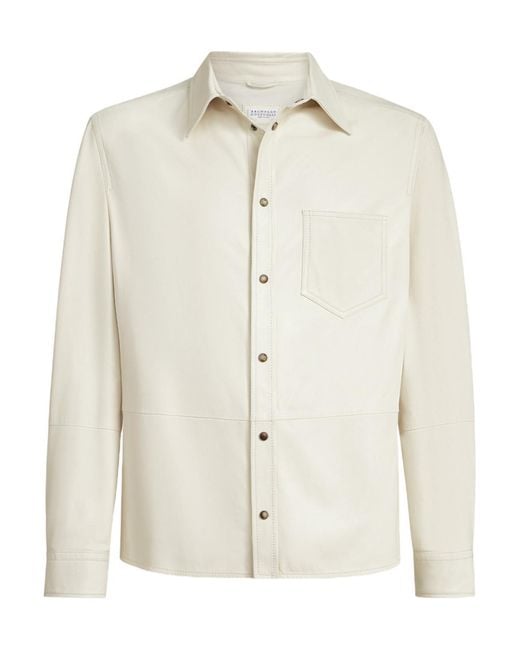 Brunello Cucinelli White Leather Shirt for men