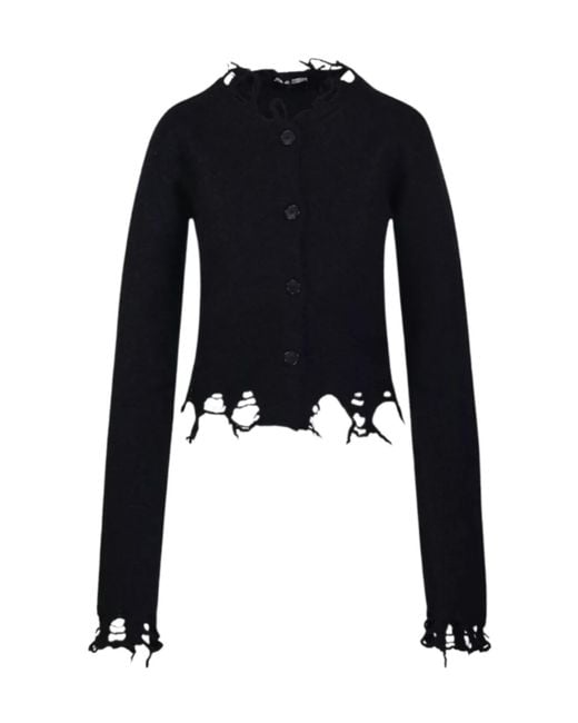 Haikure Blue Frayed-Hem Distressed Cardigan
