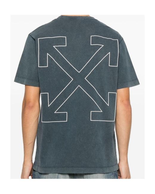 Off-White c/o Virgil Abloh Blue Outline-Arrow Logo-Print T-Shirt for men