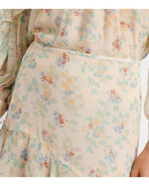Ulla Johnson White Meadow Floral Silk Chiffon Midi Skirt