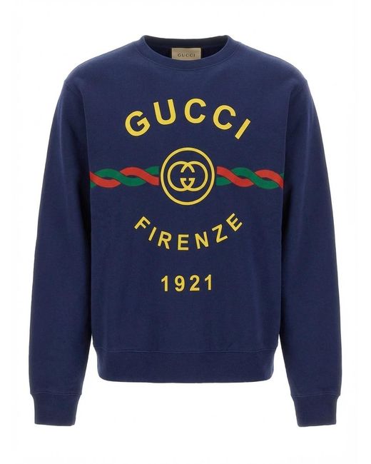 Gucci Blue Printed Round-Neck Sweater for men
