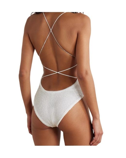 Norma Kamali White Open-Back Sequined Swimsuit
