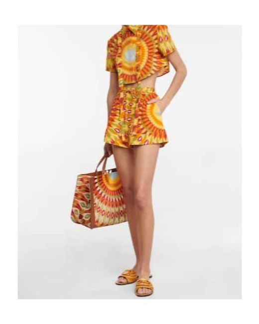 Valentino Orange Printed Silk And Cotton Crop Top