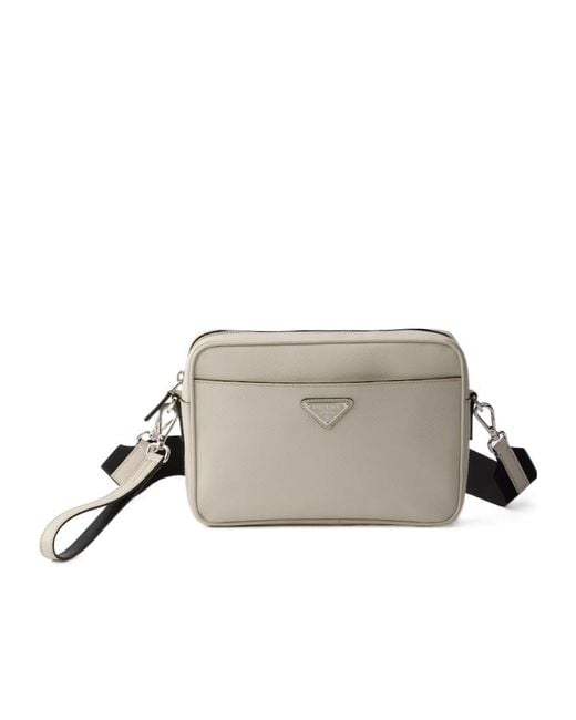 Prada Gray Saffiano Leather Shoulder Bag for men