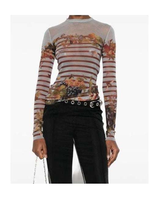 Jean Paul Gaultier White Marinière Striped Grape-Print Top