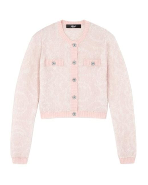 Versace Pink Pattern-Jacquard Knitted Cardigan