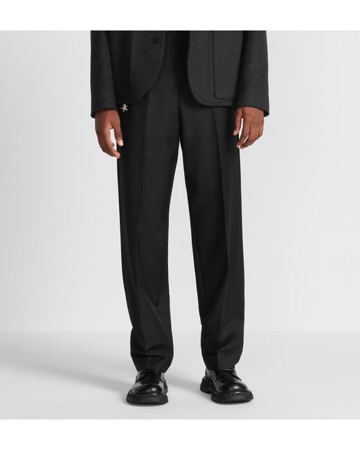 Dior Black Homme Pleat Detailed Straight Leg Trousers for men