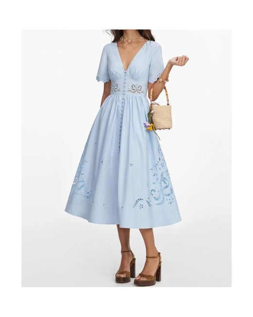 Self-Portrait Blue Embroidered Midi Dress