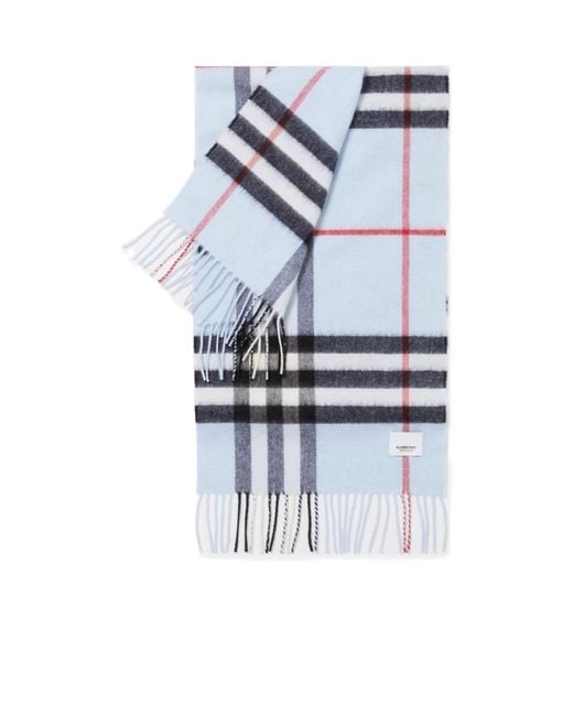 Burberry Blue Checked Fringed-Edge Scarf