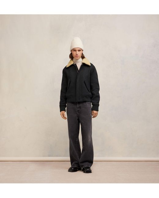 AMI Black Ami Shearling Collar Jacket for men