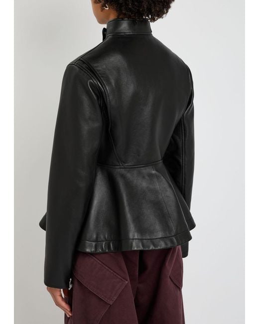 Alaïa Black Panelled Peplum Leather Jacket