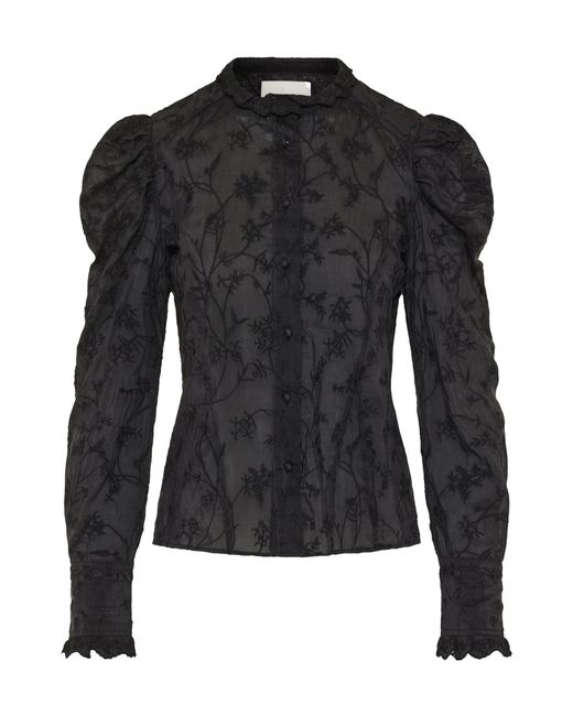 Isabel Marant Black Zorica Ruffled Puff-Sleeve Blouse