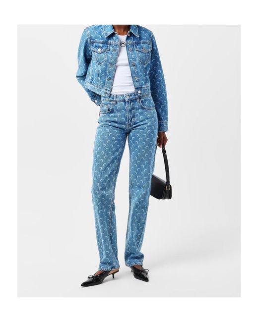 MARINE SERRE Blue Moon Print Denim Pants